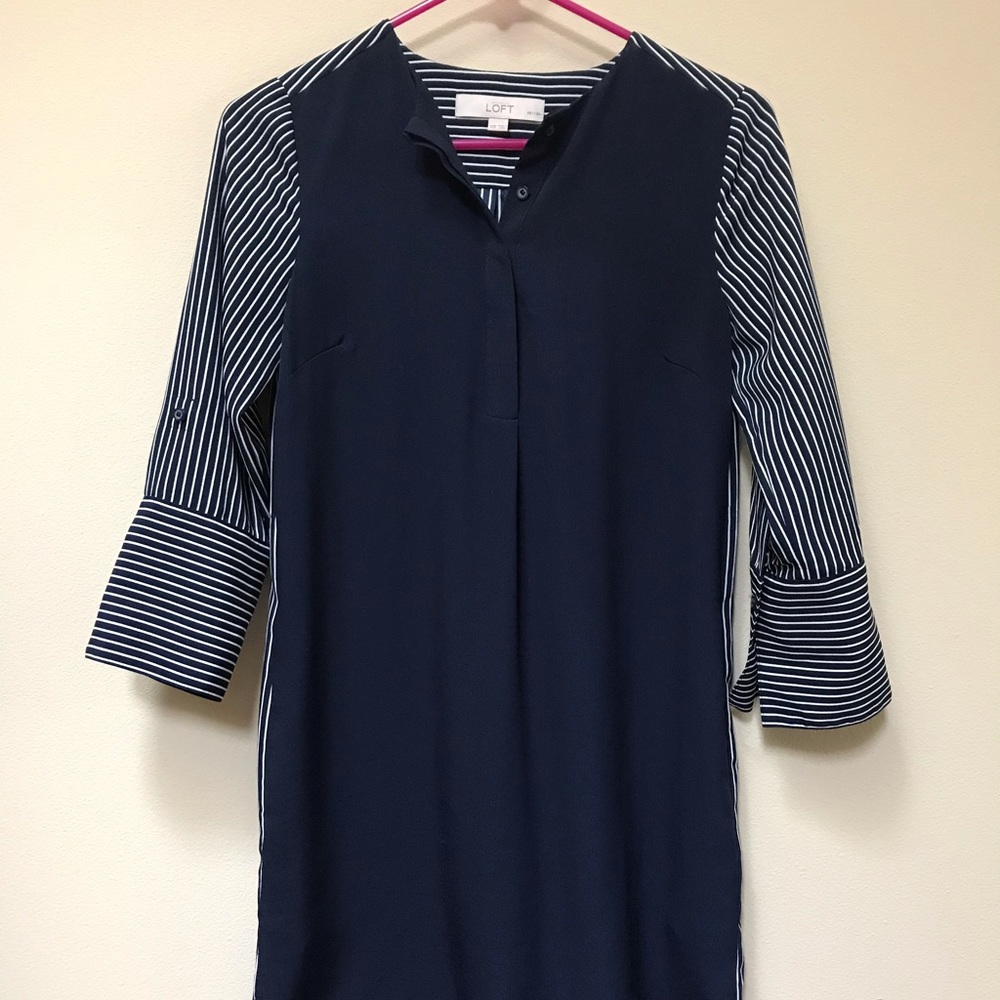 LOFT blue and white shirt dress